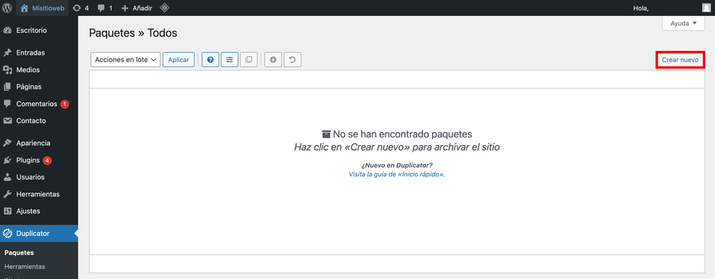 Plugin Duplicator de WordPress
