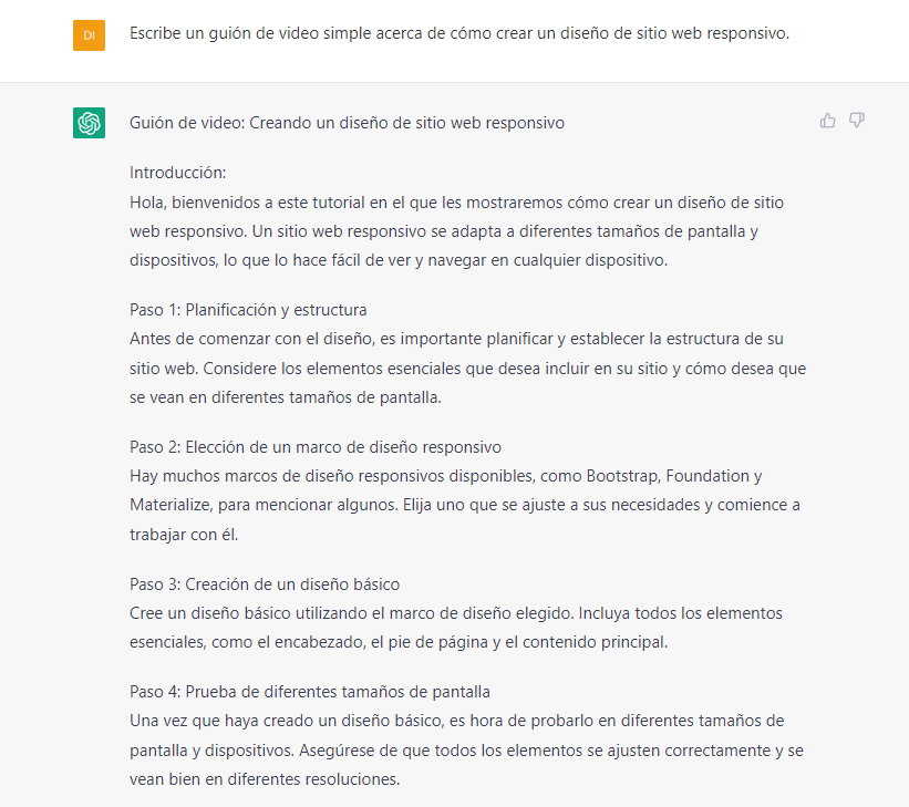Ejemplo de contenido creado por ChatGTP para una página web
