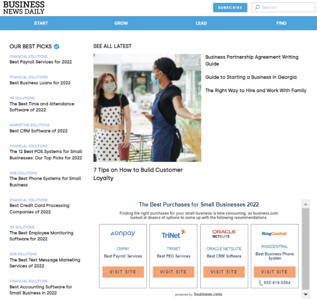 Sitio web de afiliación Business News Daily