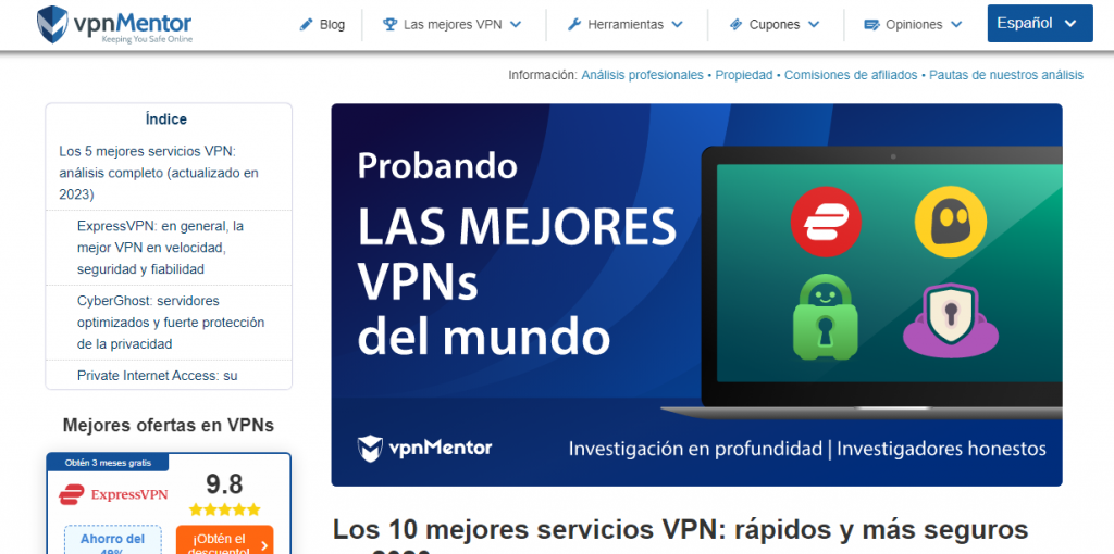 Página de inicio de VPNMentor