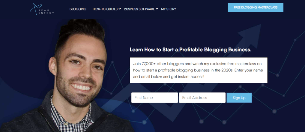 Página de inicio del sitio web Adam Menfroy