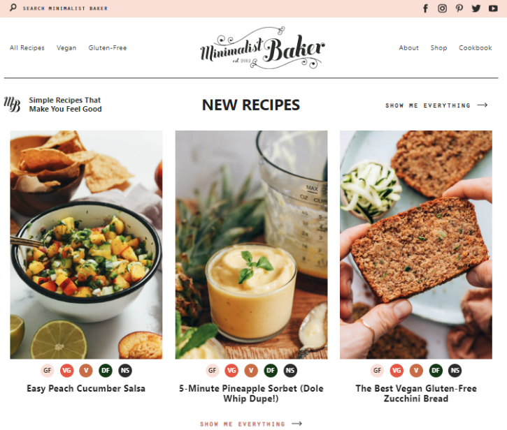 Página de inicio de Minimalist Baker