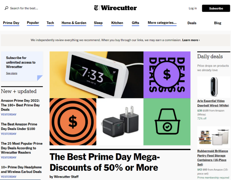 Página de inicio de Wirecutter