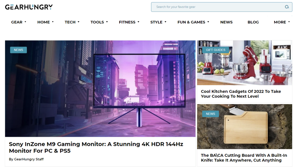 Página de inicio del sitio web de reseñas GearHungry