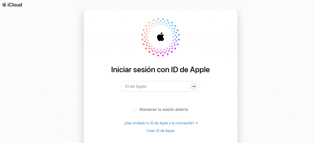 Página de inicio de iCloud