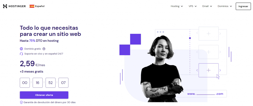 Página de inicio de Hostinger