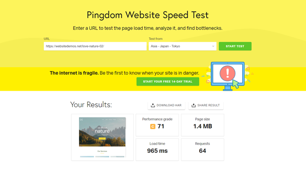 Página de inicio de Pingdom Tools
