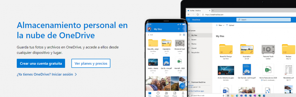 Página de inicio de OneDrive