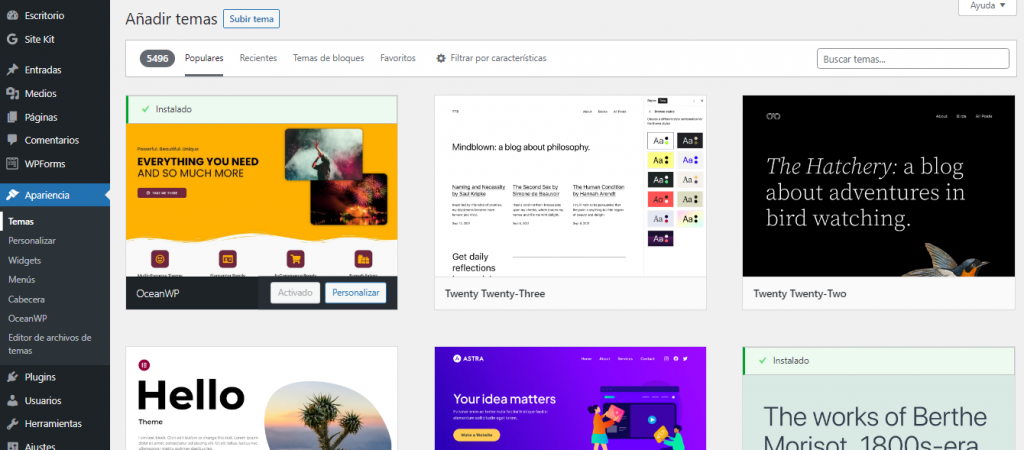 Añadir tema nuevo en WordPress