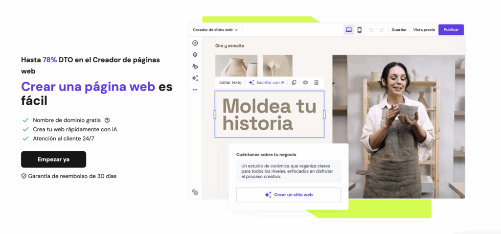 Sitio web del Creador de Hostinger