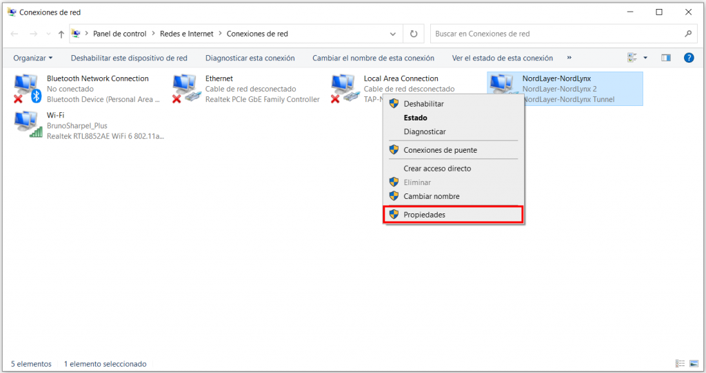 Conexiones de red de Windows