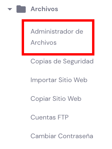 Administrador de archivos en hPanel