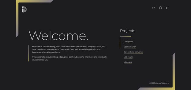 Página de inicio del portafolio de Ian Dunkerley