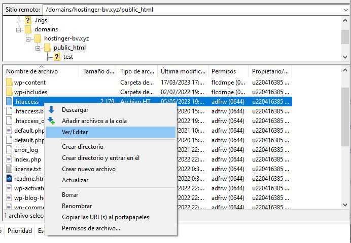 Ver/Editar .htaccess en FileZilla