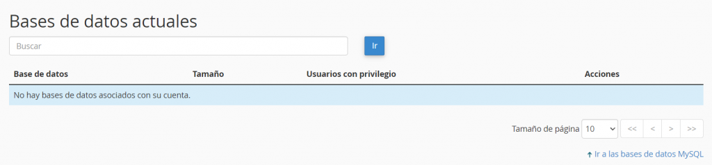 Sección Bases de datos actuales en cPanel