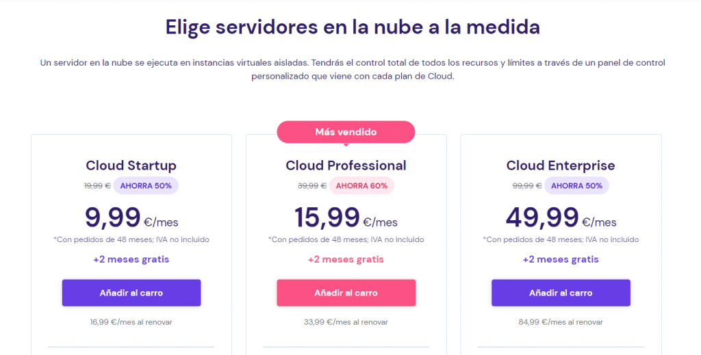 Planes de Cloud Hosting de Hostinger