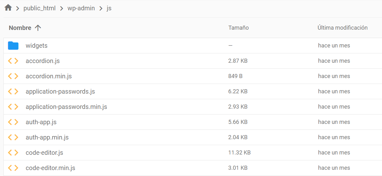 Area para gestionar archivos en el Administrador de archivos de hPanel