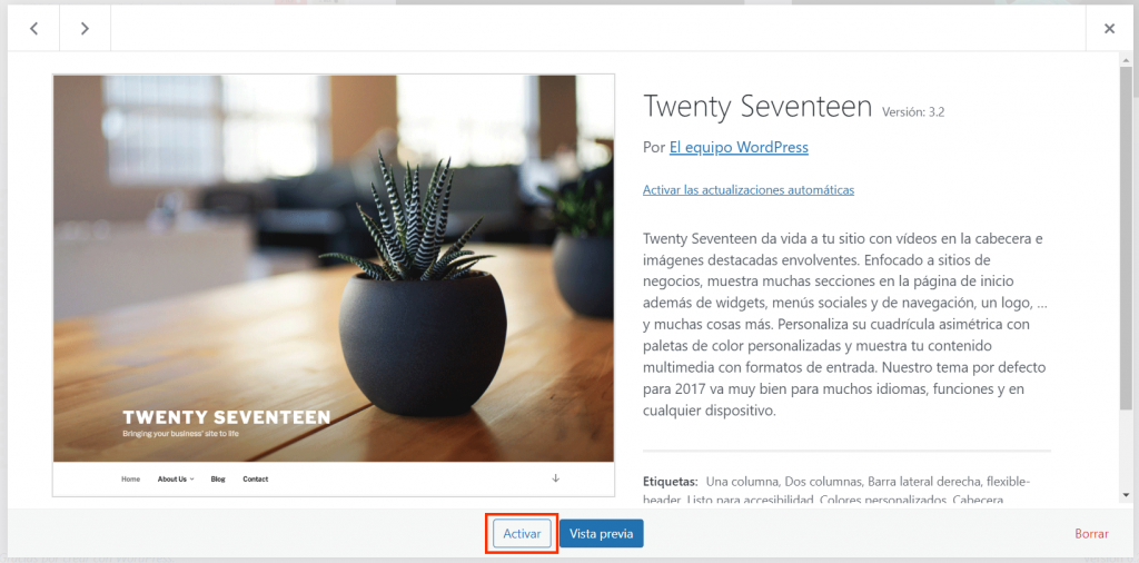 Tema Twenty Seventeen de WordPress