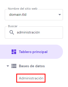 Sección de Bases de datos de hPanel
