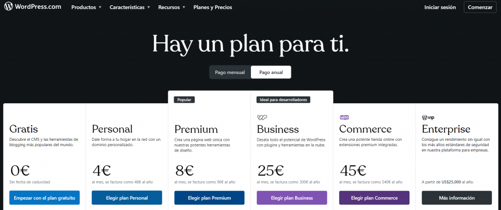 Planes de WordPress.com