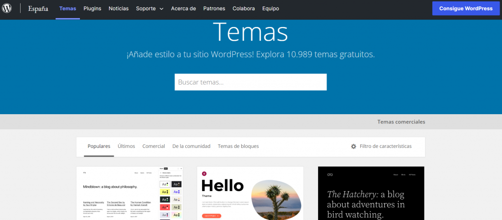 Directorio oficial de temas de WordPress.