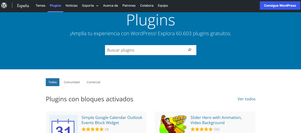 Directorio de plugins de WordPress.