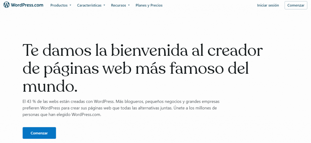 Página de inicio de WordPress.com