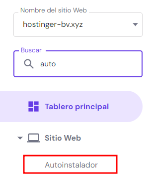 Autoinstalador de la sección Sitio web de hPanel