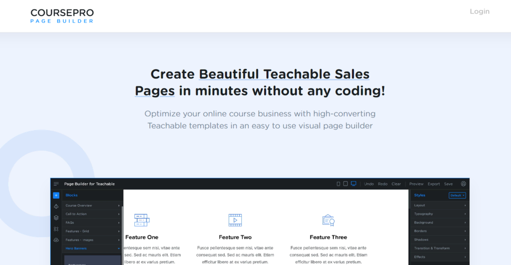 Creador de páginas web de Teachable