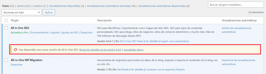 Cómo actualizar plugins desde el escritorio de WordPress