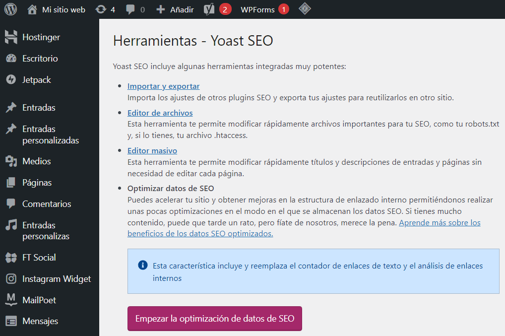 El editor de archivos Yoast SEO