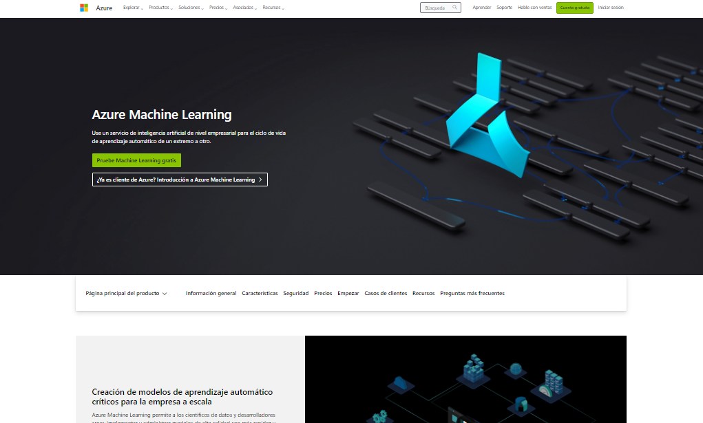 Página de la herramienta de IA Azure Machine Learning