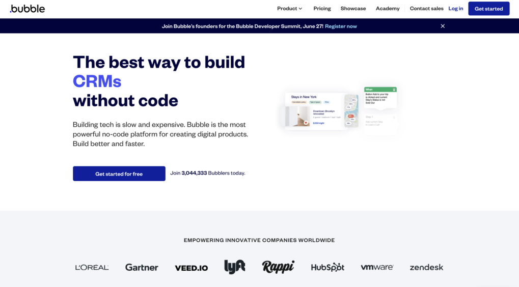 Página de la herramienta para programar con inteligencia artificial Bubble