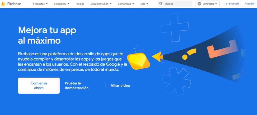 Página de la herramienta para programar con inteligencia artificial Firebase