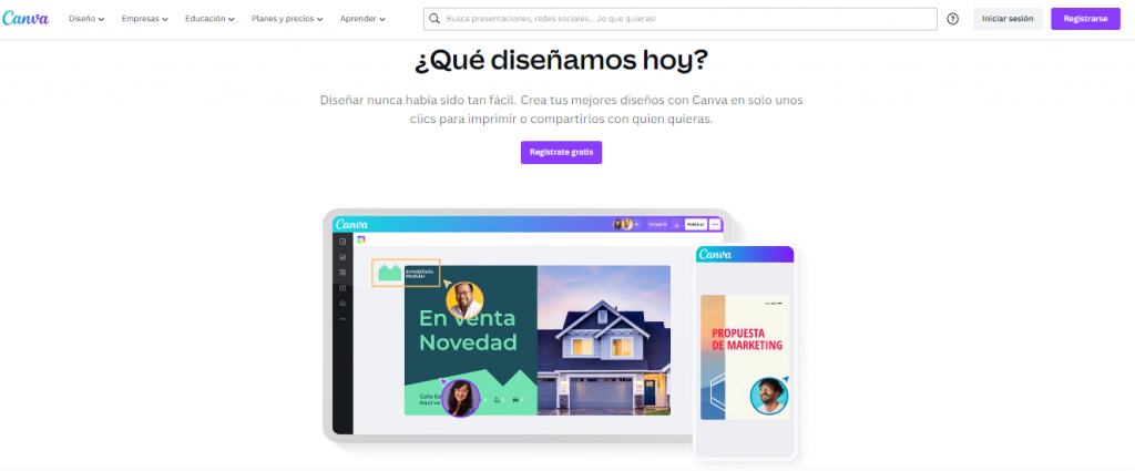 Página de inicio de Canva