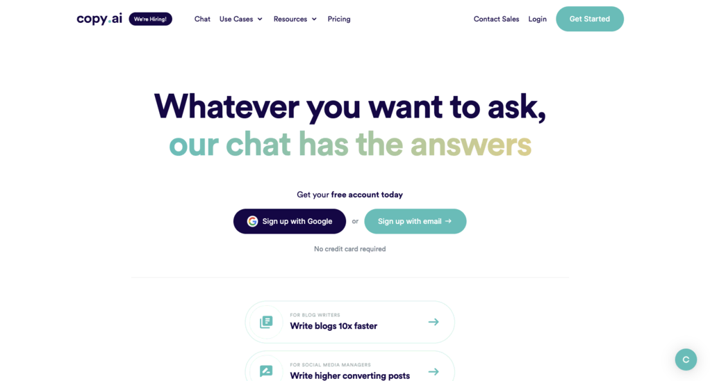 Página de inicio de CopyAi