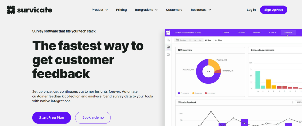 Página de inicio de Survicate