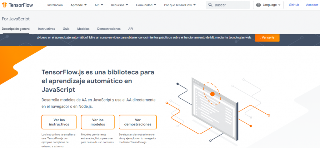 Página de la herramienta para programar con inteligencia artificial TensorFlow.js