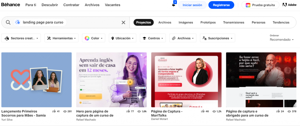 Diseños de sitios web para cursos online en Behance