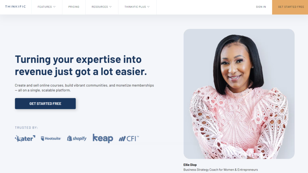 Sitios web de la plataforma para crear cursos onlineThinkific