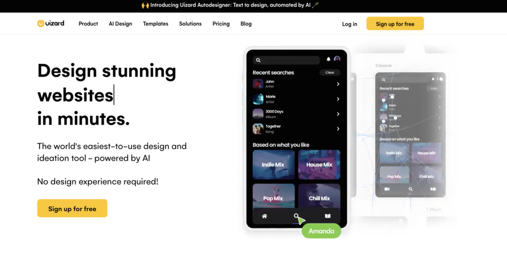 Sitio web de la herramienta para programar con inteligencia artificial Uizard