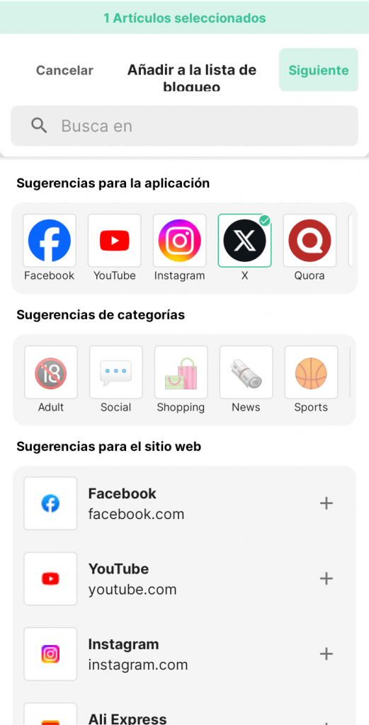 Añadir una aplicación a la lista de bloqueo de BlockSite en Android.