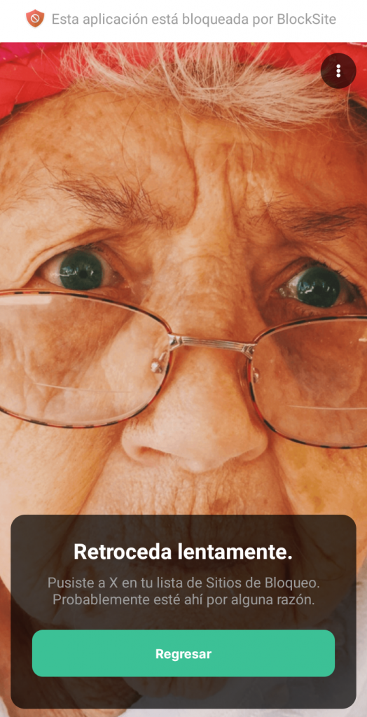 Pantalla que aparece cuando intentas acceder a una aplicación bloqueada con BlockSite.