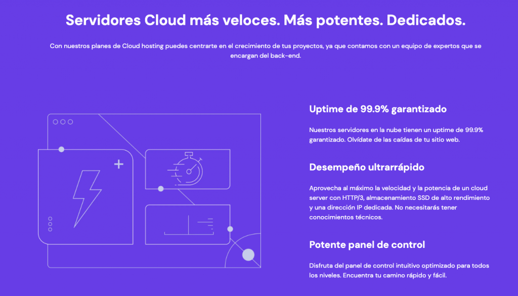 Copy de la página de cloud hosting de Hostinger