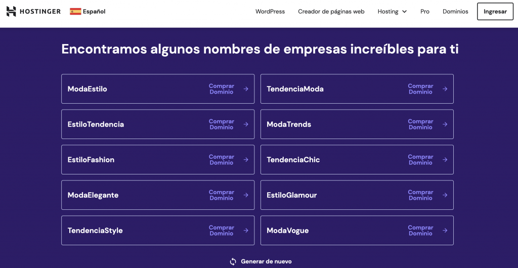 generador de nombres de Hostinger