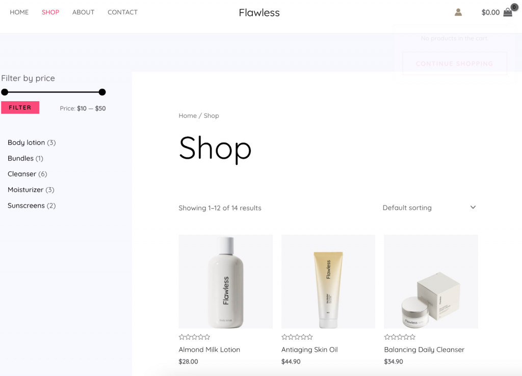 Ejemplo de sitio web de comercio electrónico.