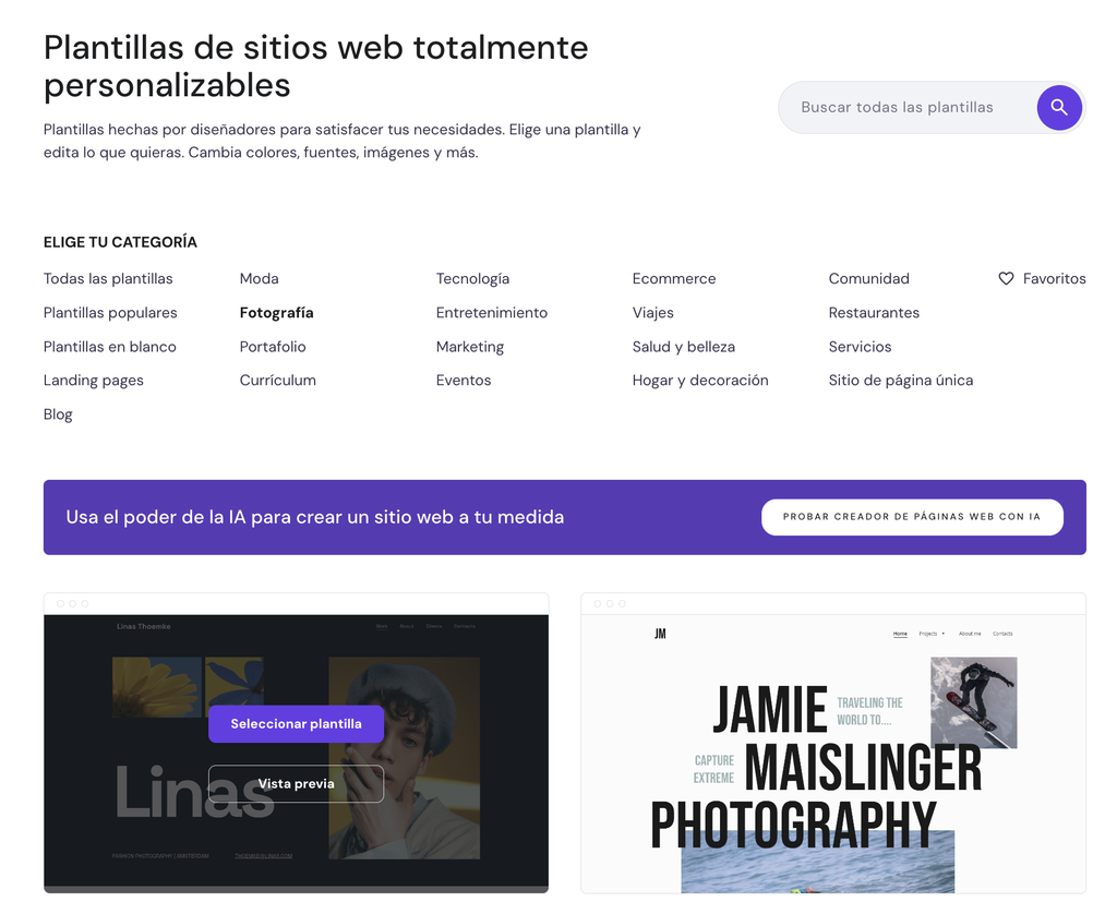 Plantillas de sitios web de Hostinger