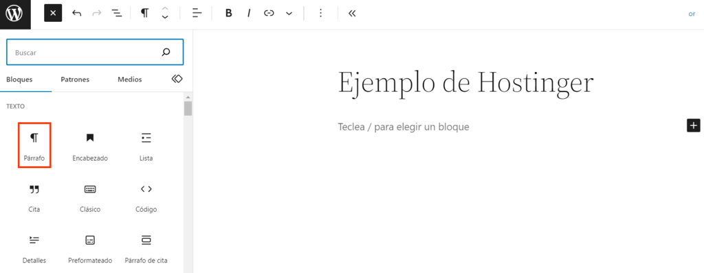 Bloque Párrafo de Gutenberg