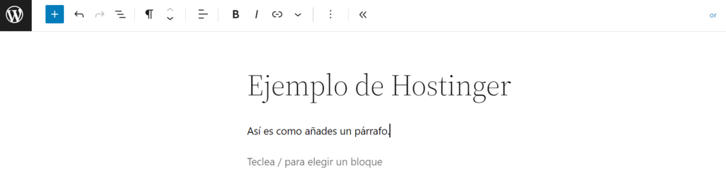 Ejemplo del bloque Párrafo del editor de WP