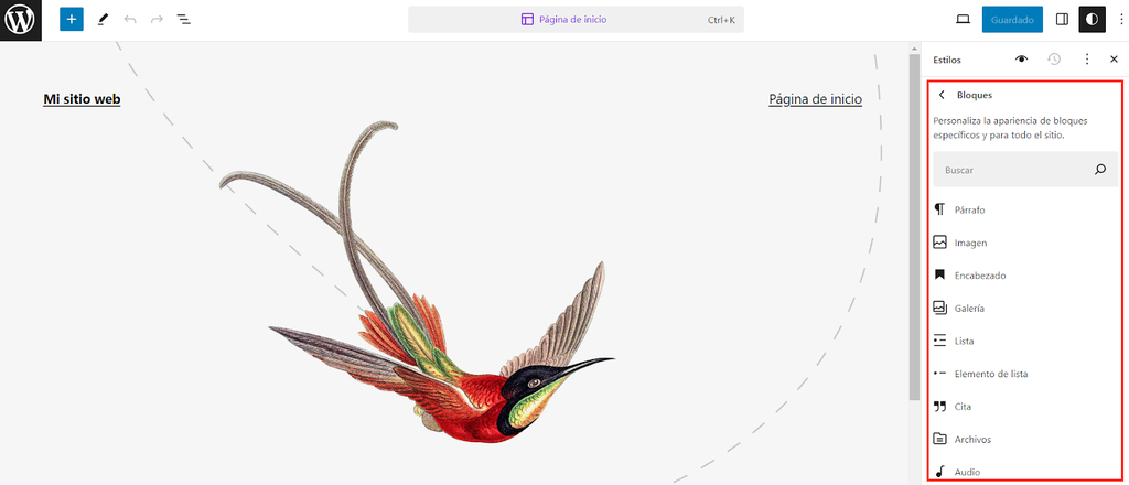 Opciones de la sección Bloques del editor de WordPress